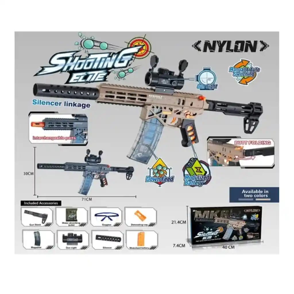 Juguete Lanzador Eléctrico De Hidrogel Shooting Elite 71 Cm Con Accesorios
