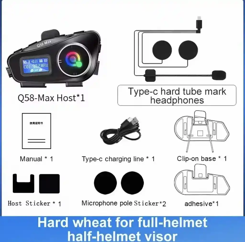Intercomunicador Q58-max Bluetooth Casco Moto Fm Música 25hr
