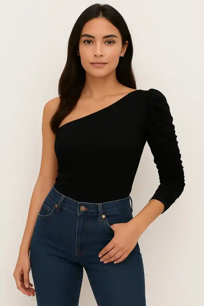 Body Escote Asimétrico Manga Bombacha - The Amour Negra