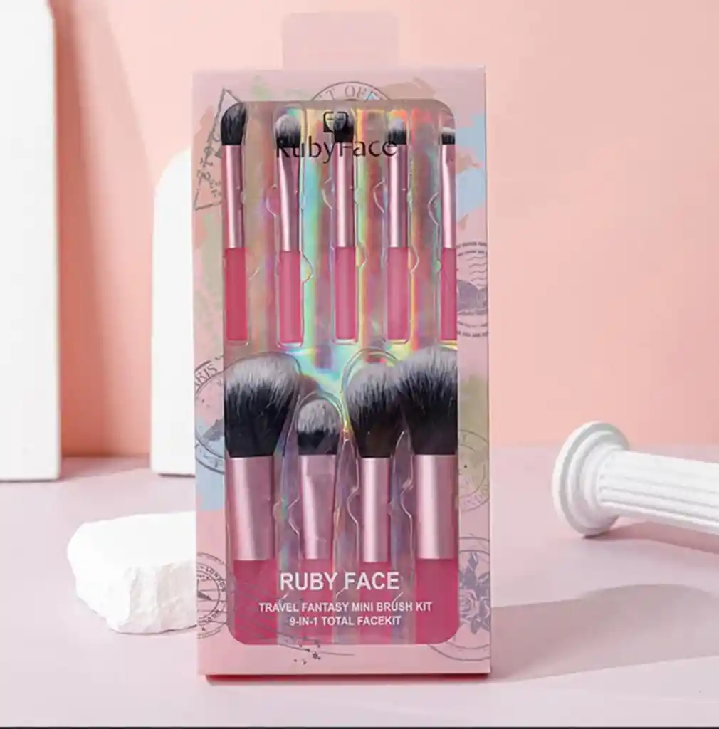 Set De Brochas De Maquillaje Viajero X9 Piezas 🌸