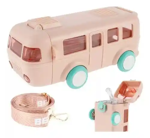 Termo Infantil Diseño Bus Carrito Botella Agua Pitillo