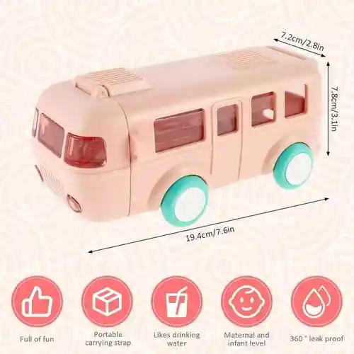 Termo Infantil Diseño Bus Carrito Botella Agua Pitillo