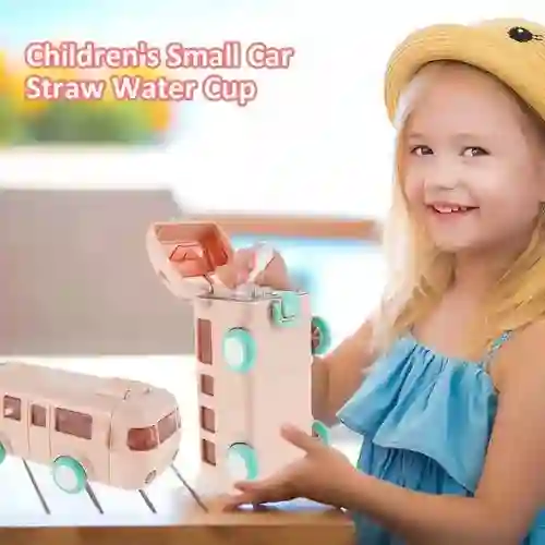 Termo Infantil Diseño Bus Carrito Botella Agua Pitillo