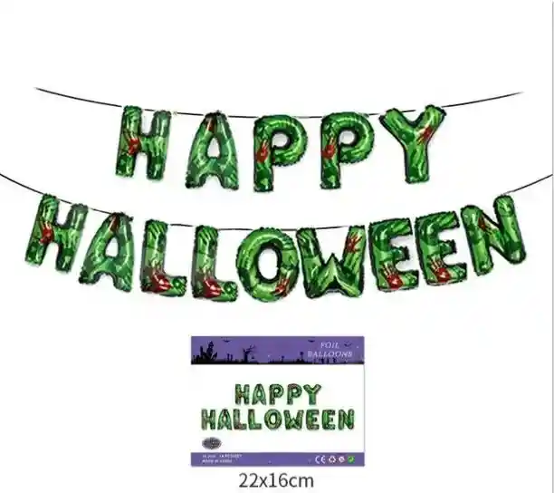 Letrero Inflable "feliz Halloween" Verde Con Manos