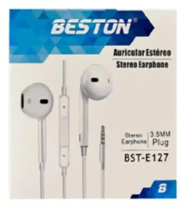 Audifonos Cableados Manos Libres Beston Blancos Plug 3.5mm