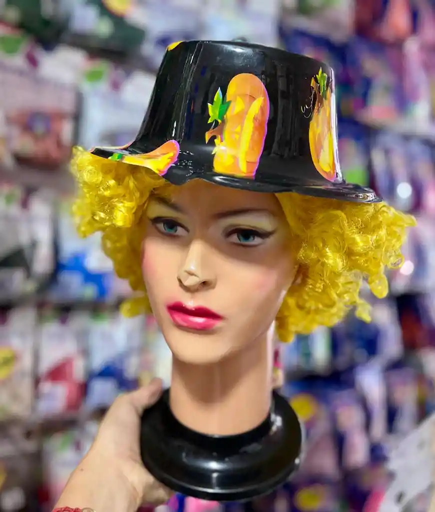 Sombrero Plastico Negro Calabazas Halloween X1