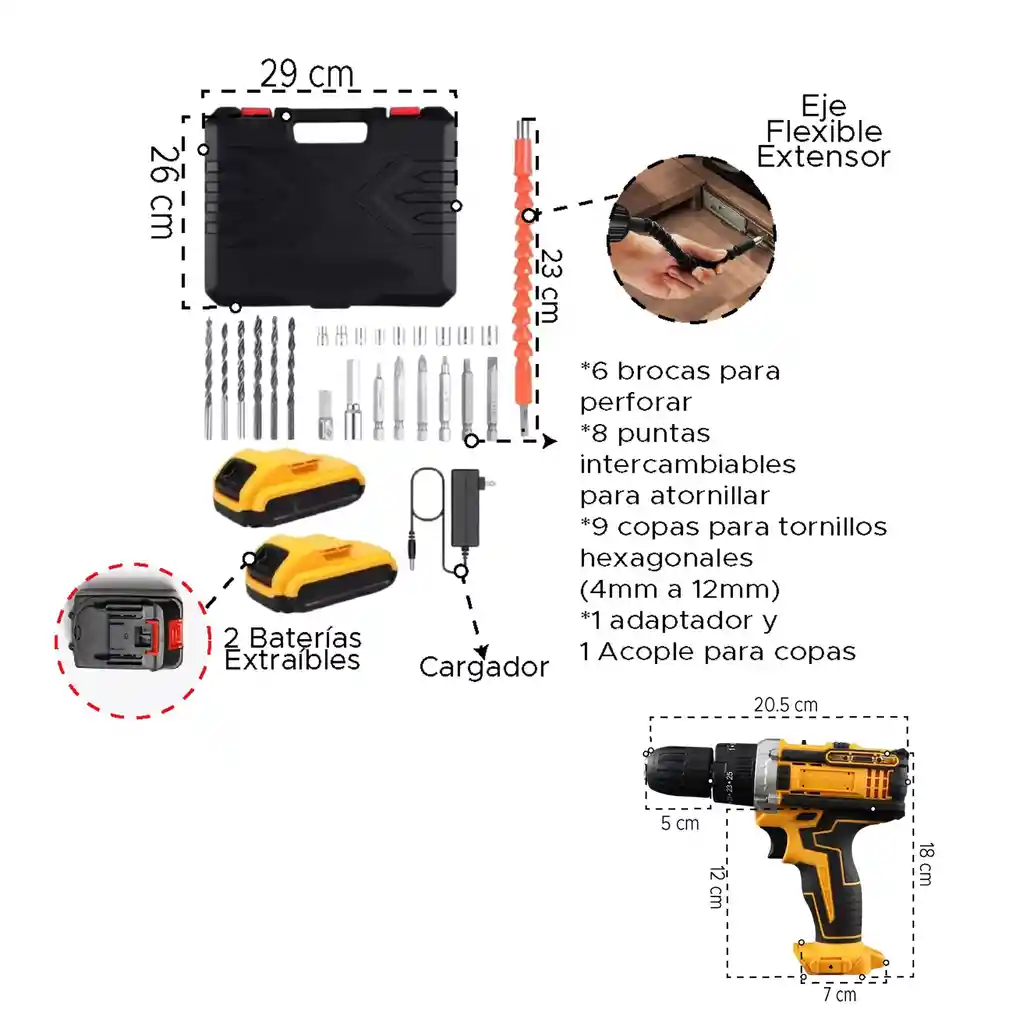 Taladro Inalámbrico 2 Baterías