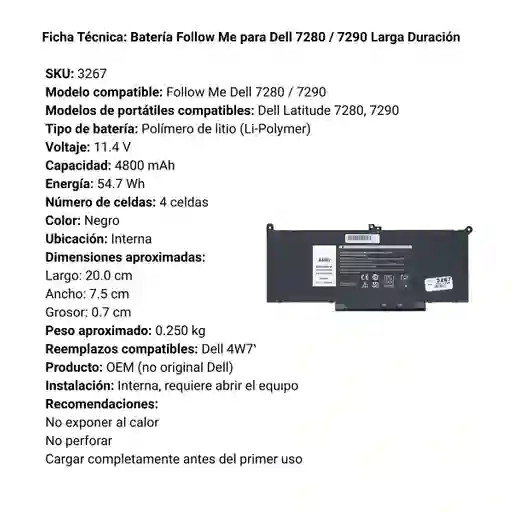 Bateria Follow Me Para Dell 7280 7290 Larga Duración
