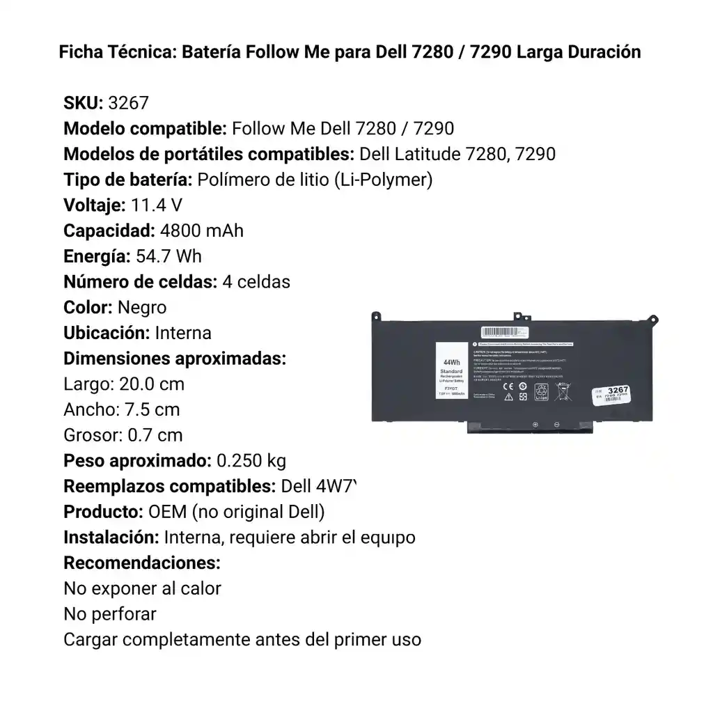 Bateria Follow Me Para Dell 7280 7290 Larga Duración