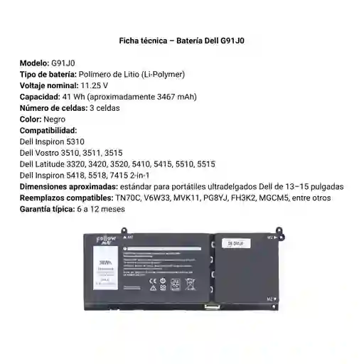 Bateria Follow Me Para Dell Inspiron 5310 G91j0