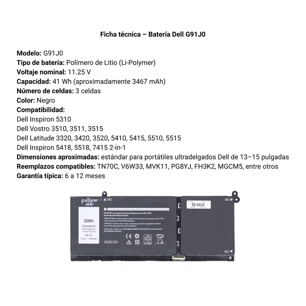 Bateria Follow Me Para Dell Inspiron 5310 G91j0