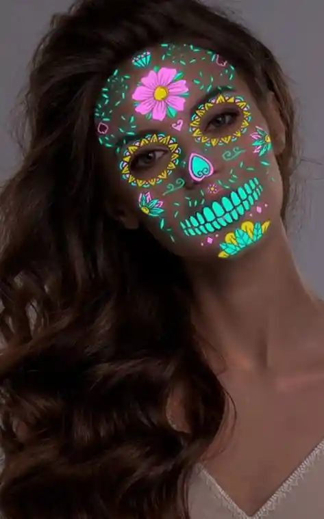 Sticker Adhesivo Rostro Catrina Neon Fyc-003 Para Hora Loca, Halloween, Carnaval