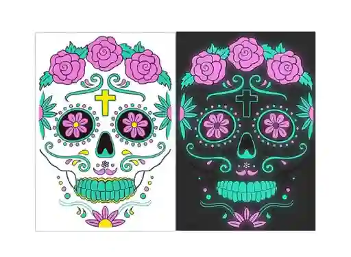 Sticker Adhesivo Rostro Catrina Neon Fyc-003 Para Hora Loca, Halloween, Carnaval