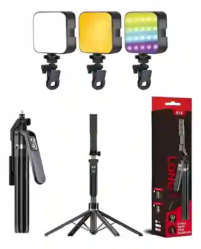Soporte Palo Selfie Control Bluetooth + Luz Led Rgb Celular