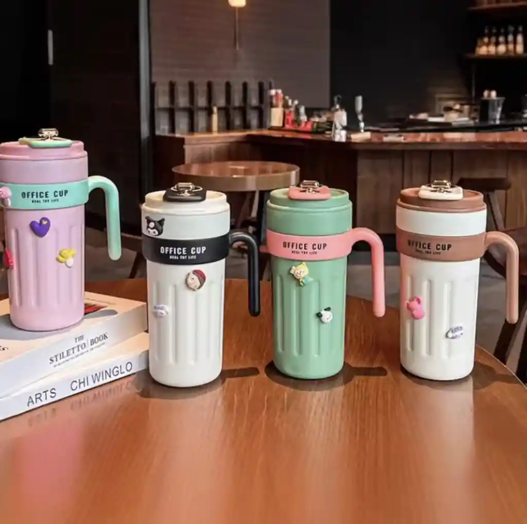 Termo Cafe Pantalla 650 Ml Rosa Acero Inxidable A Prueba De Fugas