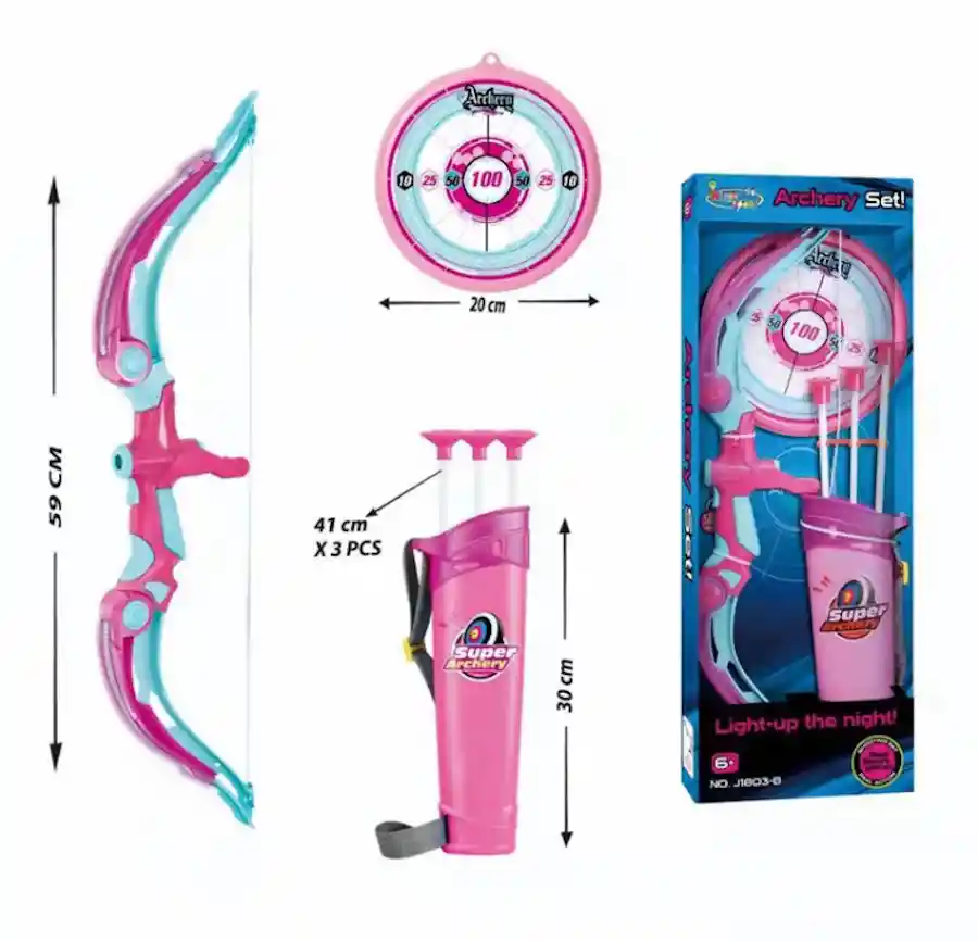 Kit Disparo Niños Juguete Punteria Arco + Flechas Infantil Color Rosa