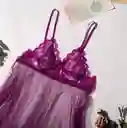 Babydoll Pijama Lencería De Malla Transparencia Y Encaje Morado