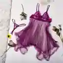 Babydoll Pijama Lencería De Malla Transparencia Y Encaje Morado