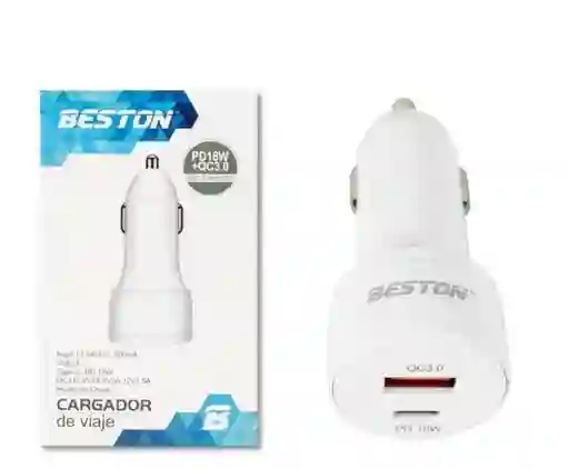 Cargador Para Carro Beston Bst-m6015qp Usb3a -tipo C 18w Blanco Carga Rapida