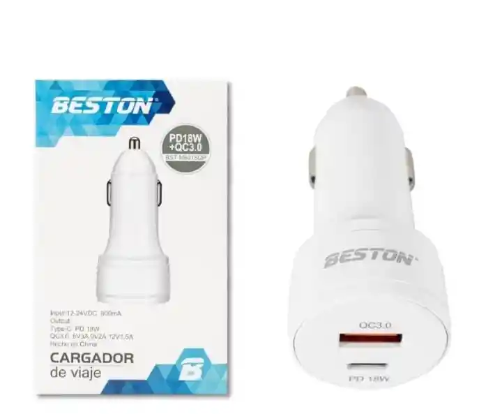 Cargador Para Carro Beston Bst-m6015qp Usb3a -tipo C 18w Blanco Carga Rapida