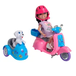 Muñeca Con Mascota En Moto + Accesorios Juguete