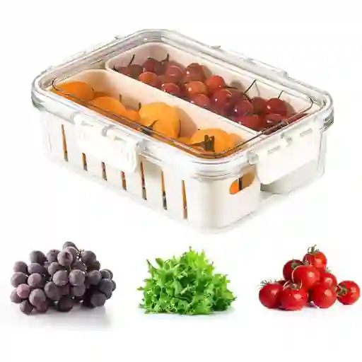 Contenedor Alimentos Nevera Organizador Con Compartimiento Doble Cierre Hermético Y Filtro Escurridor