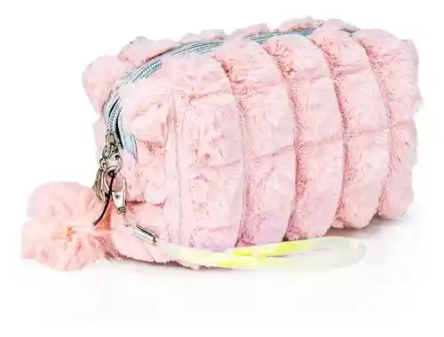 Cosmetiquera / Cartuchera/ Estuche De Peluche Grande Con Pompón Y Correa – 25x12 Cm 👜