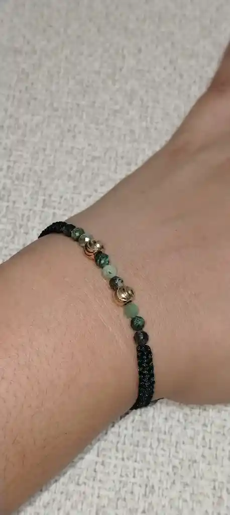 Pulsera Verde 2 Bolas Diam 6mm 9 Murallas 5mm En Laminado