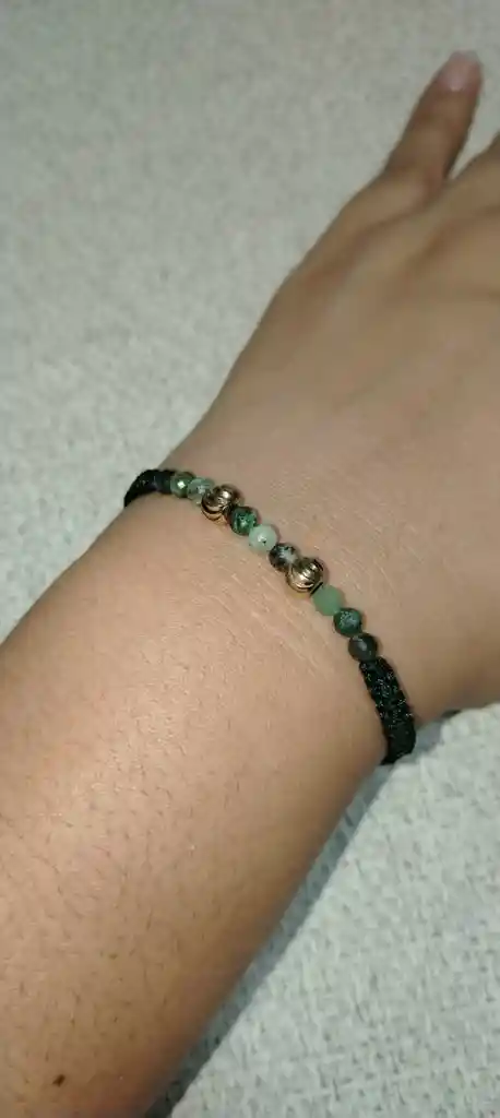Pulsera Verde 2 Bolas Diam 6mm 9 Murallas 5mm En Laminado