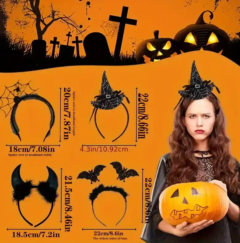 Balacas Diademas Halloween 4 Unds Accesorios Para Disfraz