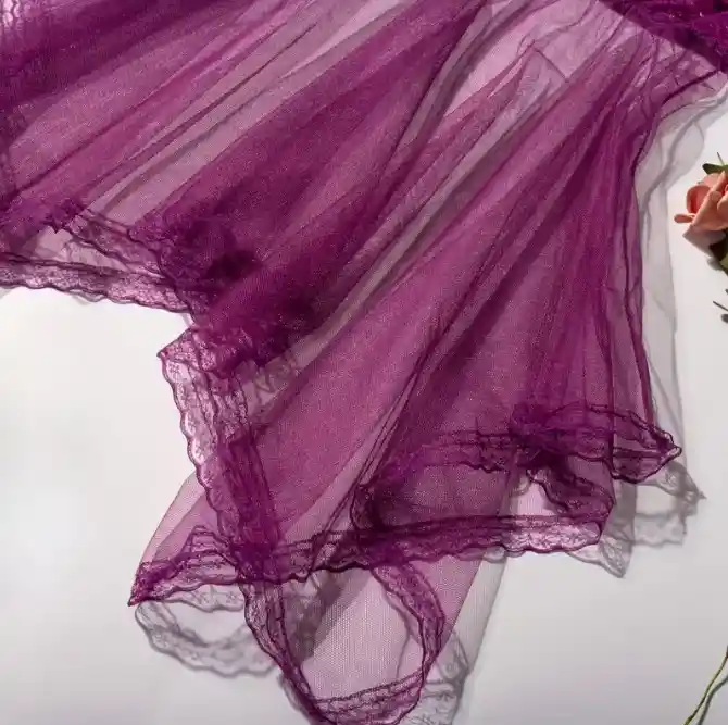 Babydoll Pijama Lencería De Malla Transparencia Y Encaje Morado