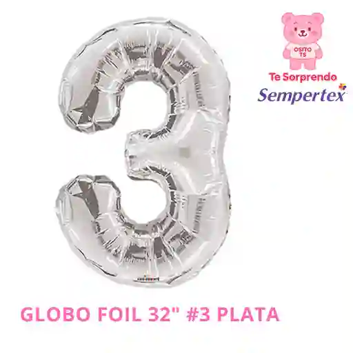 Globo Numero 3 32" Plata Sempertex