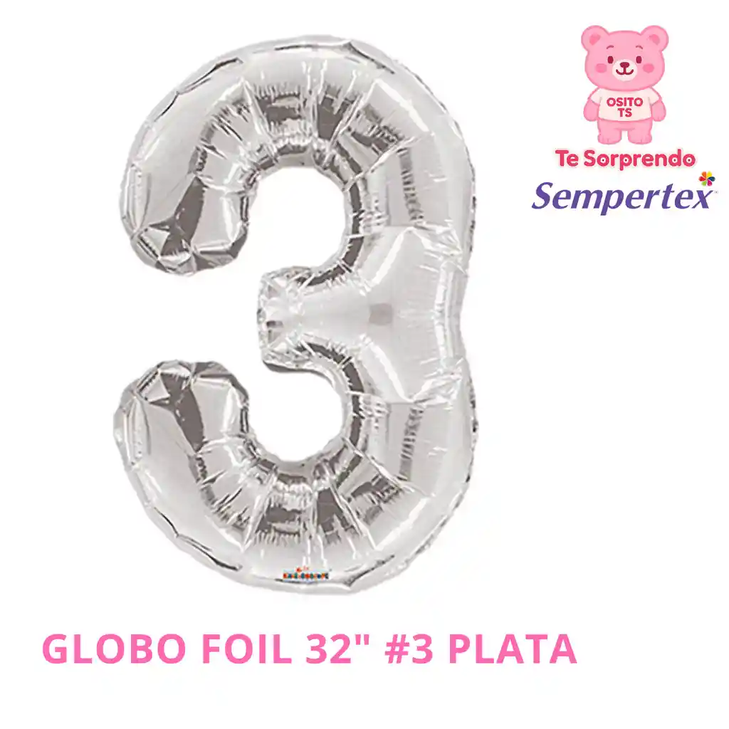 Globo Numero 3 32" Plata Sempertex