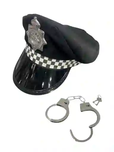 Set Gorra Y Esposas Para Disfraz De Policia Para Adulto Halloween Hora Loca Carnaval