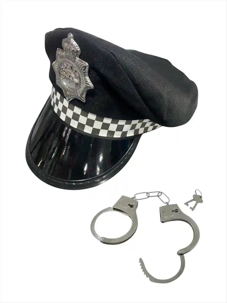 Set Gorra Y Esposas Para Disfraz De Policia Para Adulto Halloween Hora Loca Carnaval