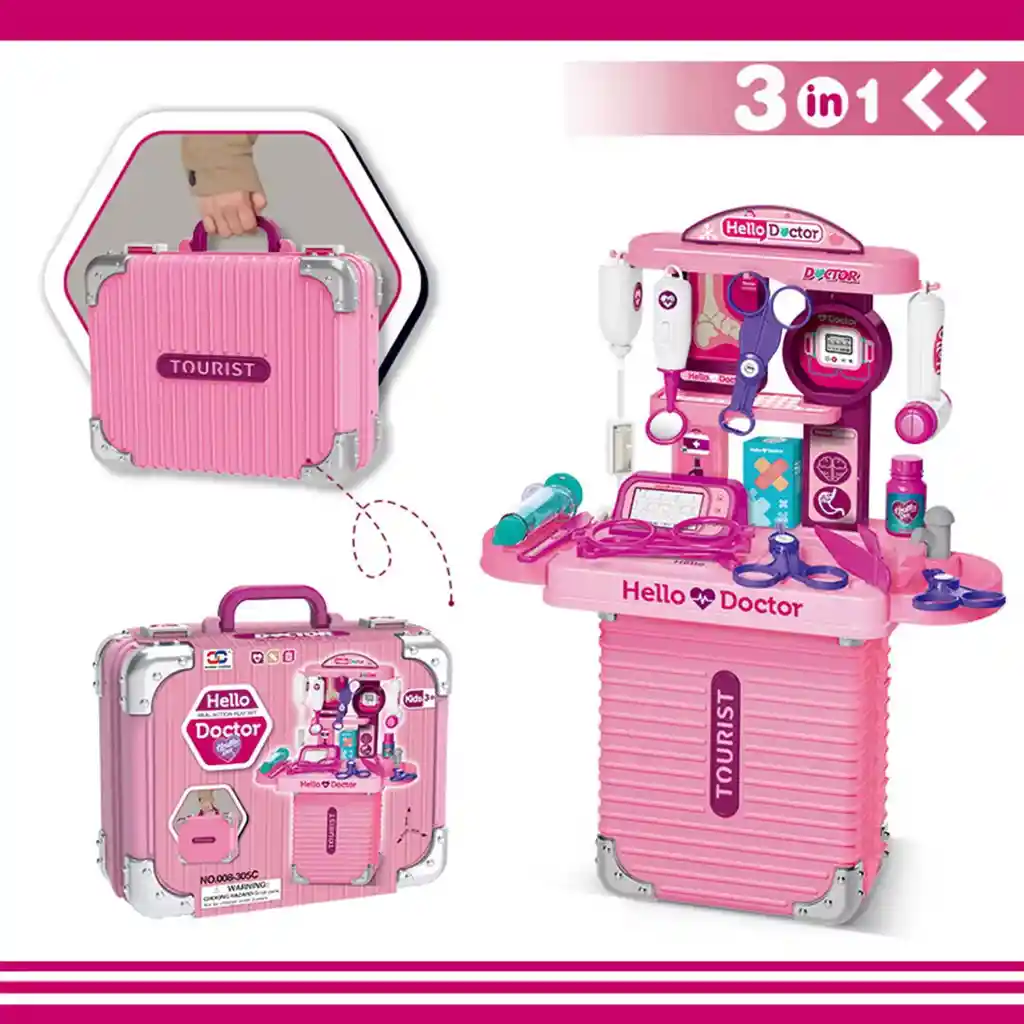 Mochila Juguete Para Nina Didáctica Doctora 3 En 1