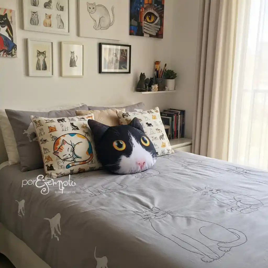 Cojín Cara De Gato Bicolor