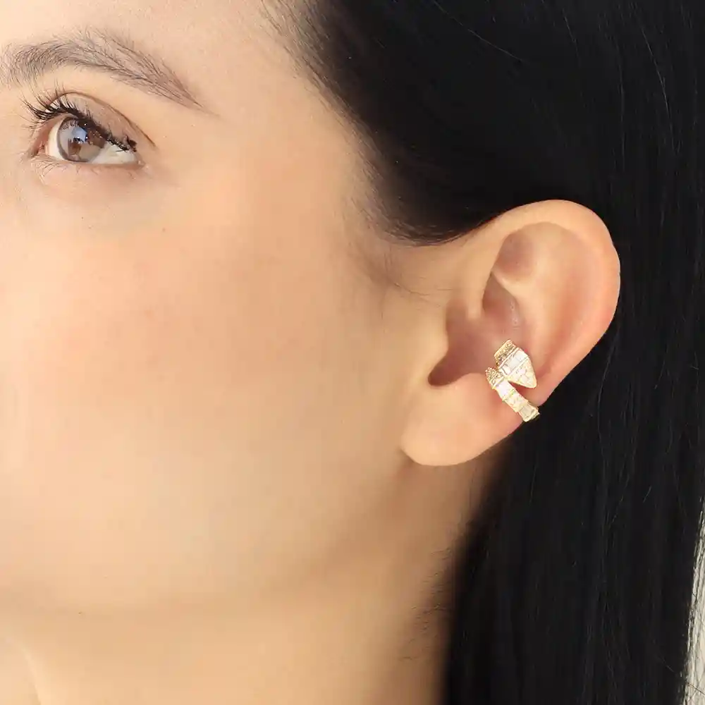Earcuff Baño De Oro Circon Blanco