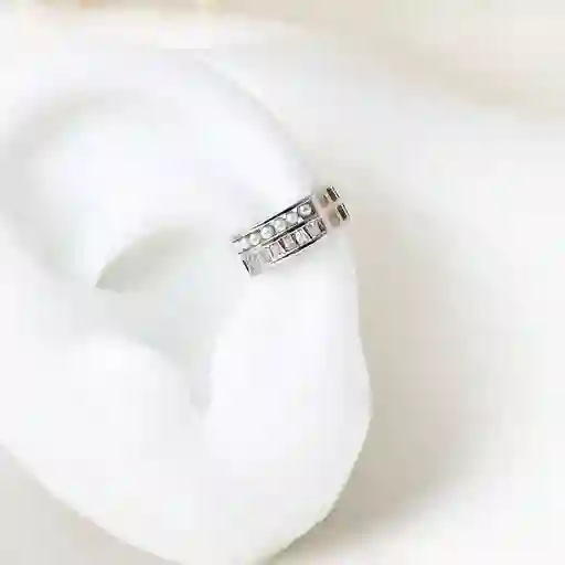 Earcuff Rodio Perla Y Circon Blanco