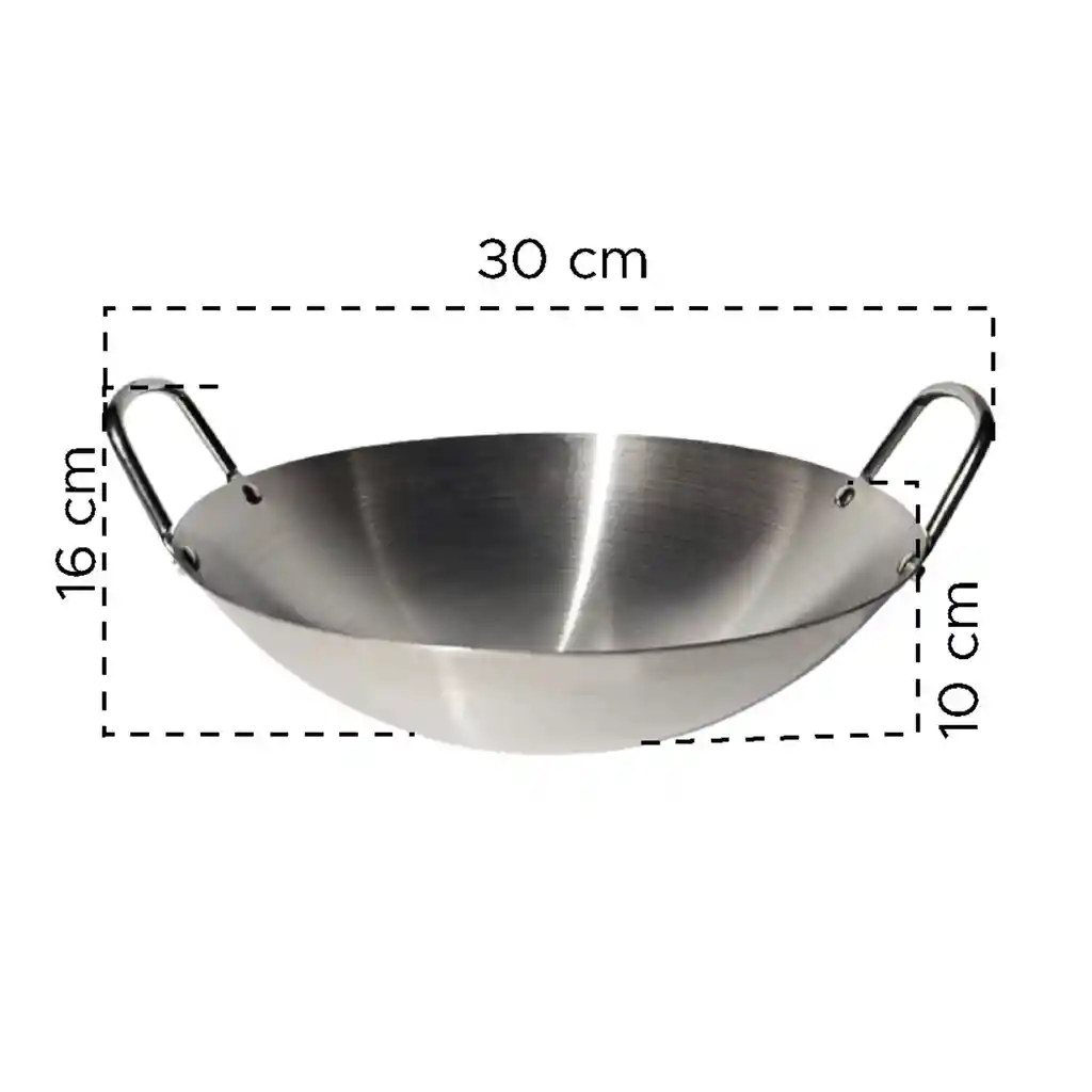 Wok De Acero Inoxidable 30 Cm Diámetro