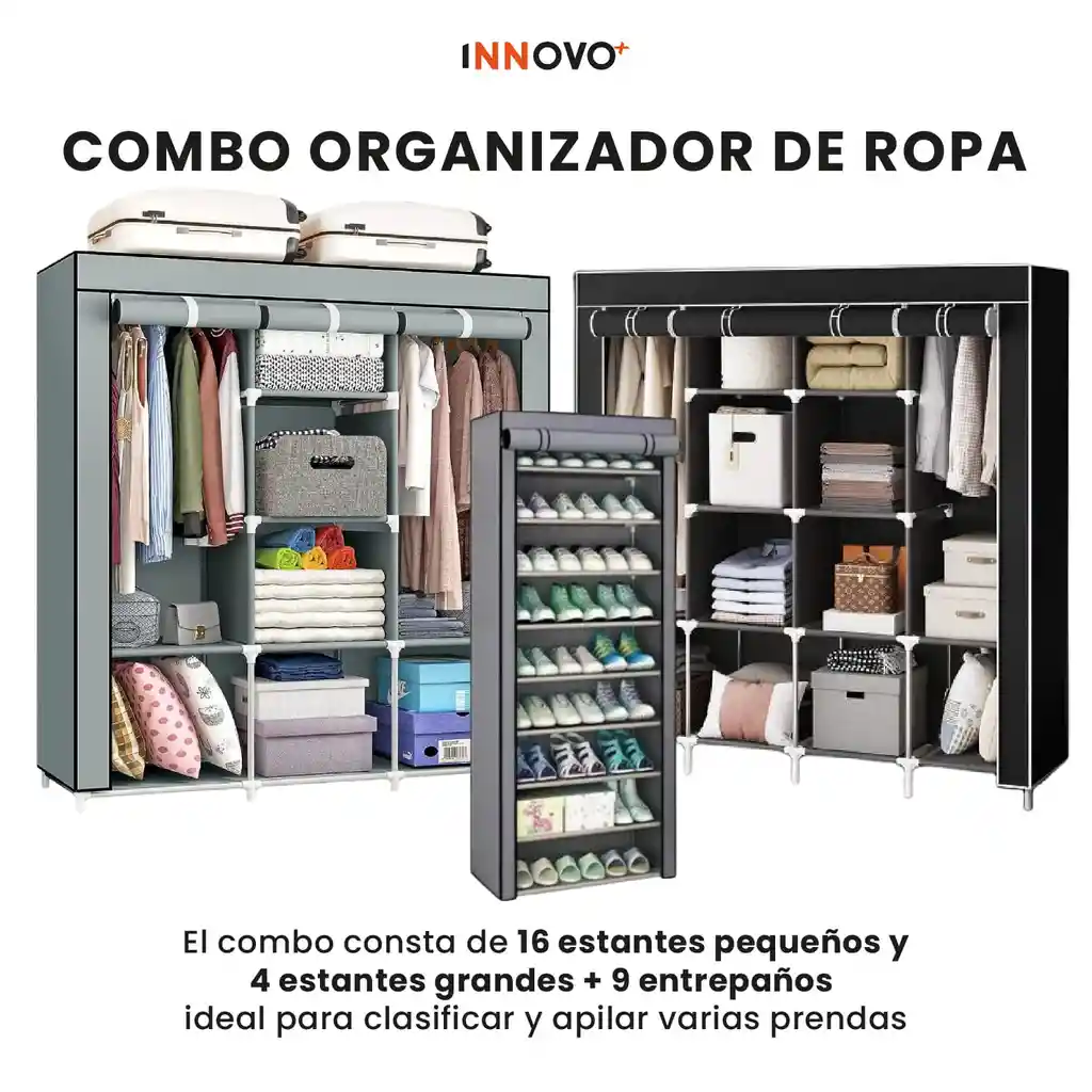 Closet Organizador Hogar X2 Armarios Ropa + Zapatero 9 Niveles Innovo Home