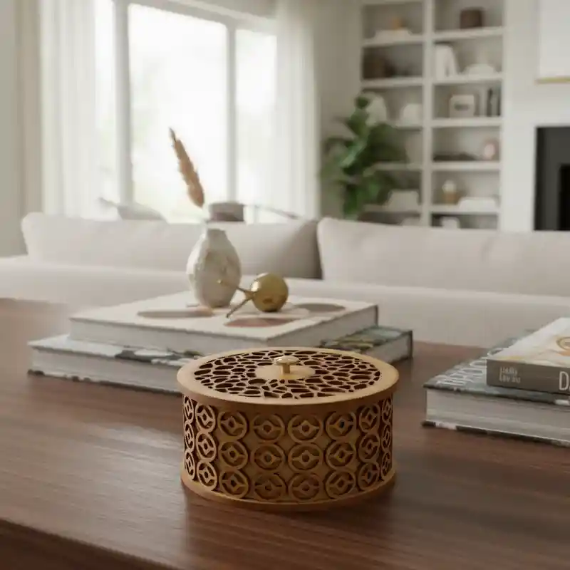 Caja De Madera Cilindrica Mediana Color Habano