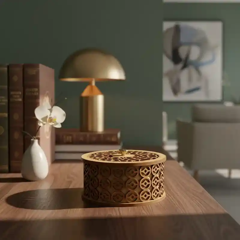 Caja De Madera Cilindrica Mediana Color Habano