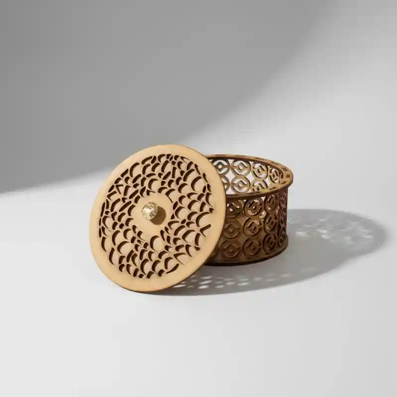 Caja De Madera Cilindrica Mediana Color Habano