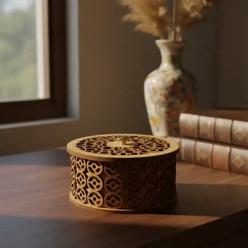 Caja De Madera Cilindrica Mediana Color Habano