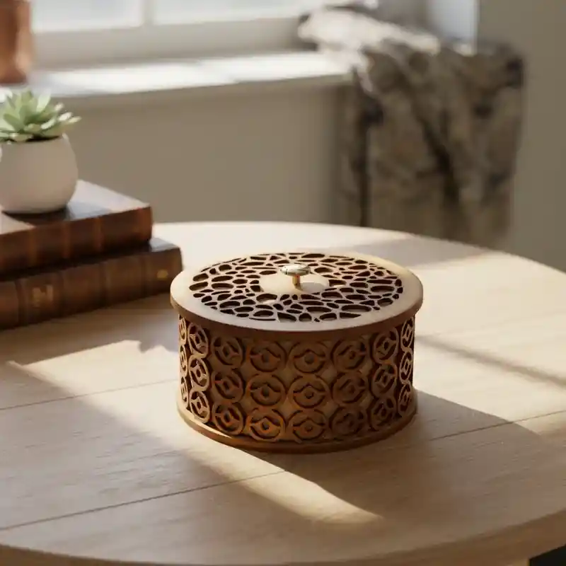 Caja De Madera Cilindrica Mediana Color Habano