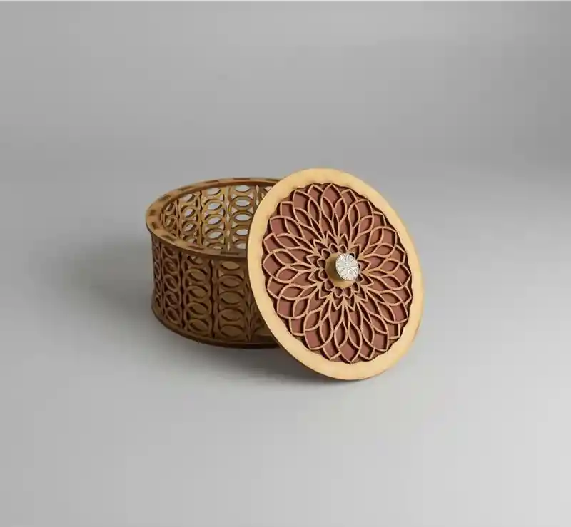 Caja Cilindrica De Madera Mediana Color Rojo