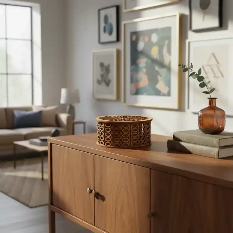 Caja Cilindrica De Madera Mediana Color Rojo