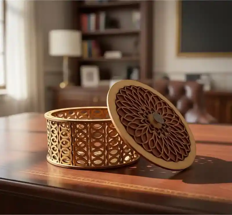 Caja Cilindrica De Madera Mediana Color Rojo