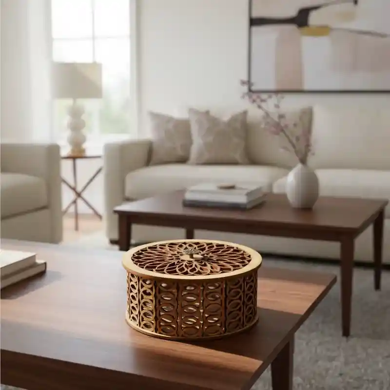 Caja Cilindrica De Madera Mediana Color Rojo